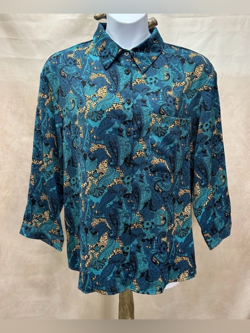 NWOT SHEIN Curve Animal Print &Turquoise Paisley Blouse Plus Size 1XL